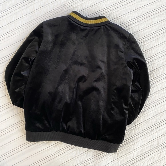 Girls Bomber Jacket In Black Velour & Gold Trim Star Lining By Gymboree size 14 - Picture 6 of 6
